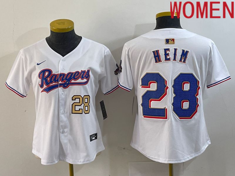 Women Texas Rangers #28 Heim White Champion Game Nike 2024 MLB Jersey style 3